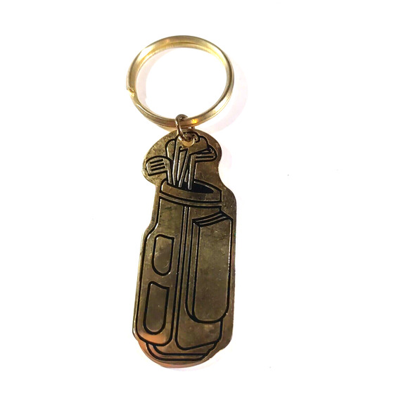 Brass Golf Bag Keychain Golf Cart - Picture 1 of 4